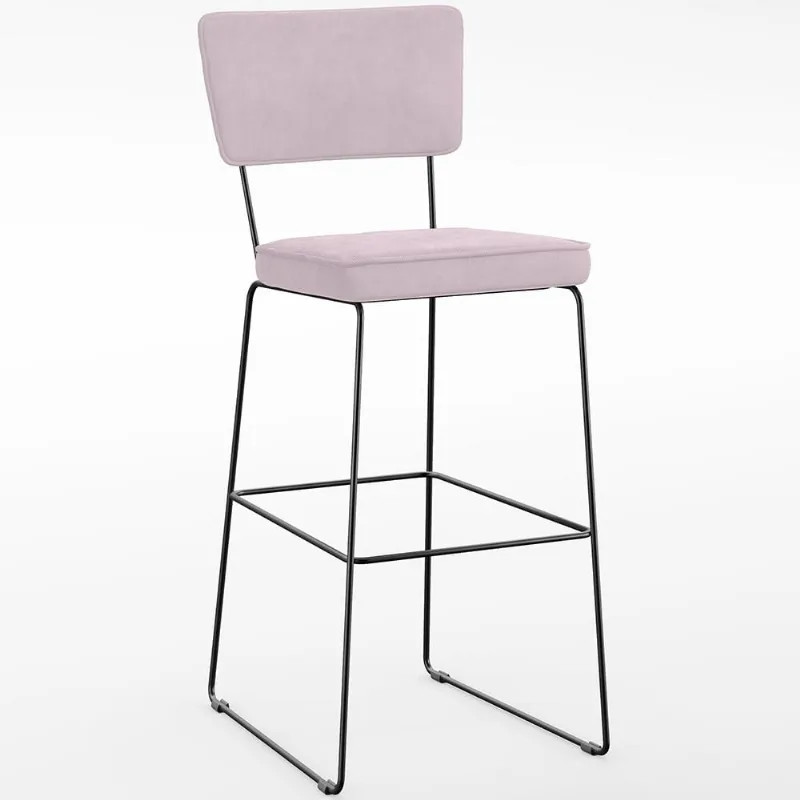 Banqueta Alta Para Cozinha Sala De Jantar Base Em Aço Fixa Allana L02 Suede Rosê - Lyam Decor - Lyam Decor