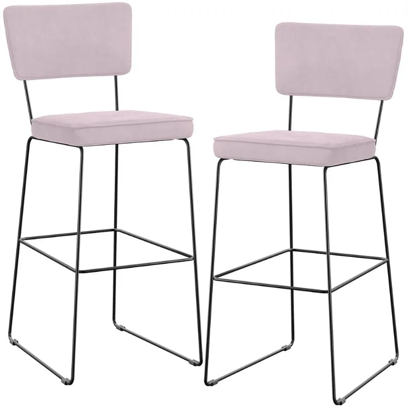 Kit 02 Banquetas Alta Para Cozinha Sala De Jantar Base Em Aço Allana L02 Suede Rosê - Lyam Decor