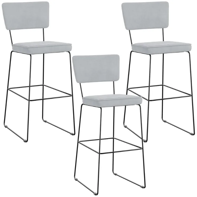 Kit 03 Banquetas Alta Para Cozinha Sala De Jantar Base Em Aço Allana L02 Suede Cinza - Lyam Decor