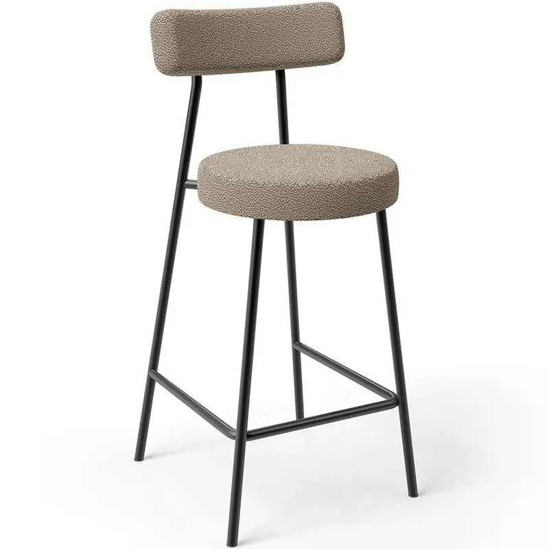 Banqueta Baixa Para Cozinha Sala De Jantar Bar Bancada Milão L02 Bouclê Bege - Lyam Decor