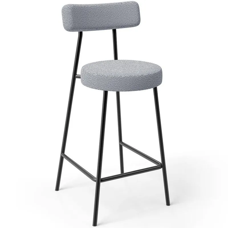 Banqueta Baixa Para Cozinha Sala De Jantar Bar Bancada Milão L02 Bouclê Cinza - Lyam Decor