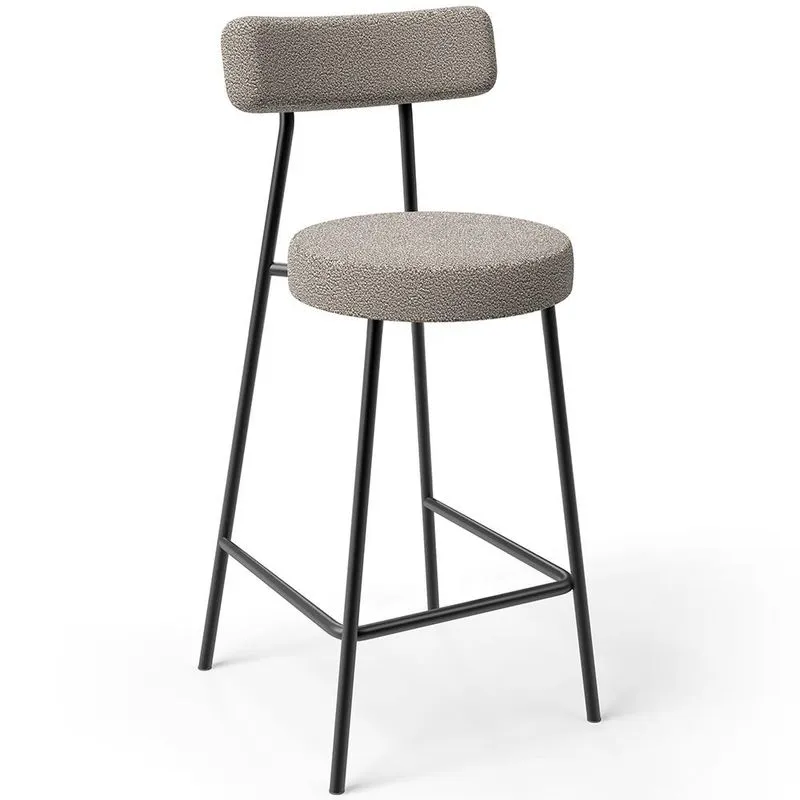 Banqueta Baixa Para Cozinha Sala De Jantar Bar Bancada Milão L02 Bouclê Creme - Lyam Decor