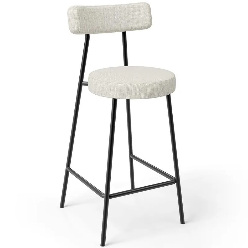Banqueta Baixa Para Cozinha Sala De Jantar Bar Bancada Milão L02 Linho Champagne - Lyam Decor