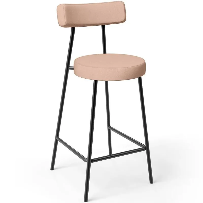 Banqueta Baixa Para Cozinha Sala De Jantar Bar Bancada Milão L02 Linho Rosê - Lyam Decor