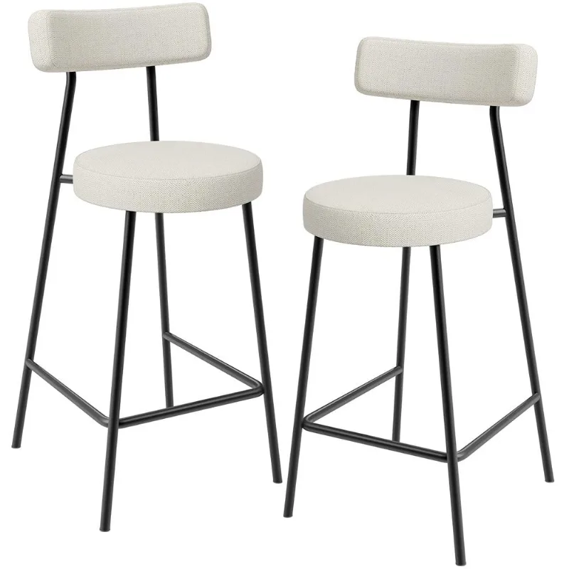 Kit 02 Banquetas Baixa Para Cozinha Sala De Jantar Bancada Milão L02 Linho Champagne - Lyam Decor