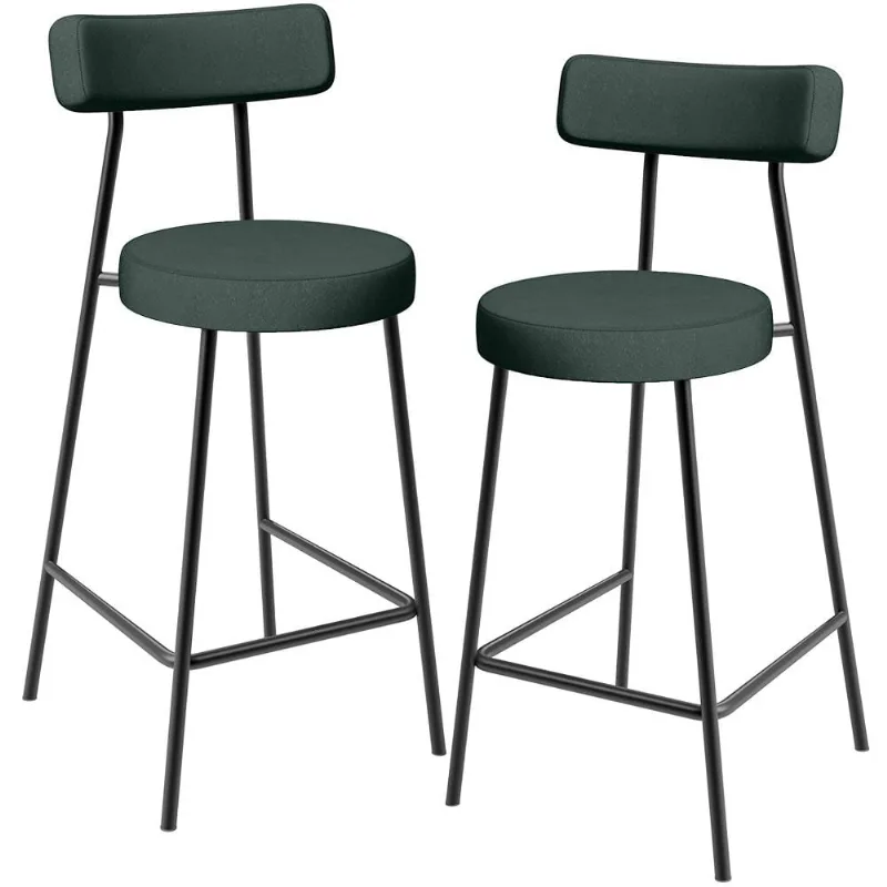 Kit 02 Banquetas Baixa Para Cozinha Sala De Jantar Bancada Milão L02 Linho Verde Musgo - Lyam Decor