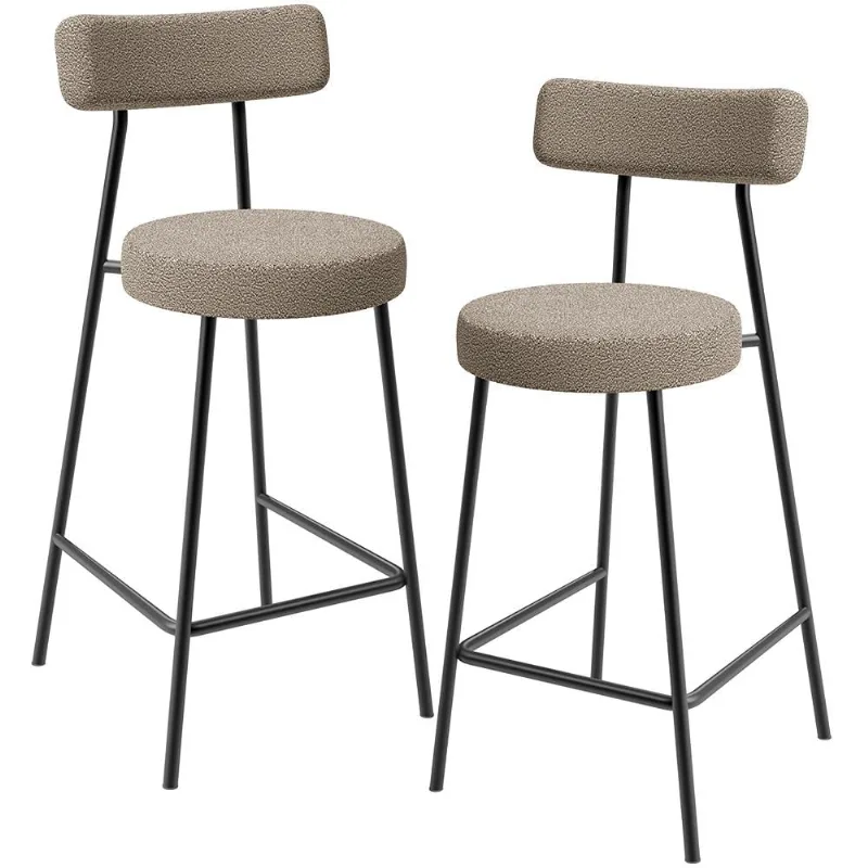 Kit 02 Banquetas Baixa Para Cozinha Sala De Jantar Bar Bancada Milão L02 Bouclê Bege - Lyam Decor