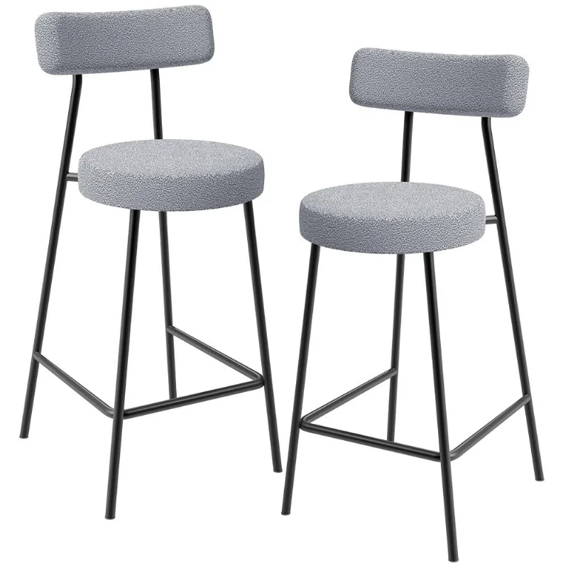 Kit 02 Banquetas Baixa Para Cozinha Sala De Jantar Bar Bancada Milão L02 Bouclê Cinza - Lyam Decor