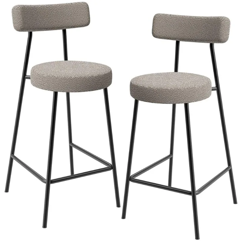 Kit 02 Banquetas Baixa Para Cozinha Sala De Jantar Bar Bancada Milão L02 Bouclê Creme - Lyam Decor