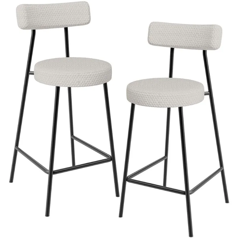 Kit 02 Banquetas Baixa Para Cozinha Sala De Jantar Bar Bancada Milão L02 Bouclê Cru - Lyam Decor