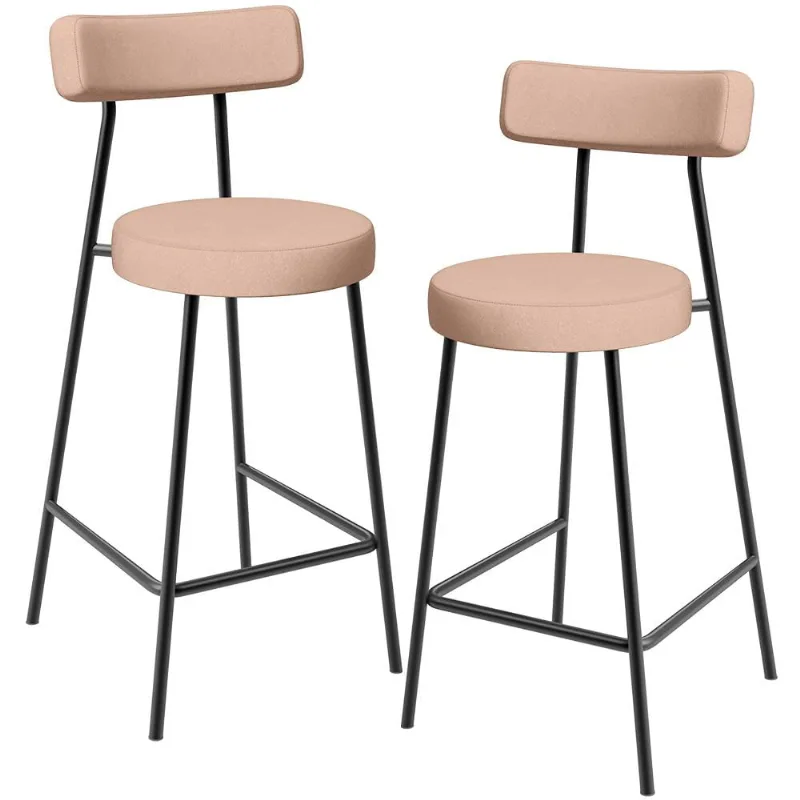 Kit 02 Banquetas Baixa Para Cozinha Sala De Jantar Bar Bancada Milão L02 Linho Rosê - Lyam Decor