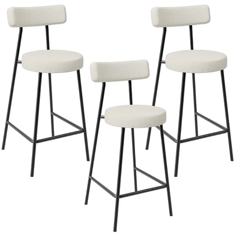 Kit 03 Banquetas Baixa Para Cozinha Sala De Jantar Bancada Milão L02 Linho Champagne - Lyam Decor