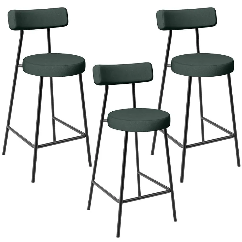 Kit 03 Banquetas Baixa Para Cozinha Sala De Jantar Bancada Milão L02 Linho Verde Musgo - Lyam Decor