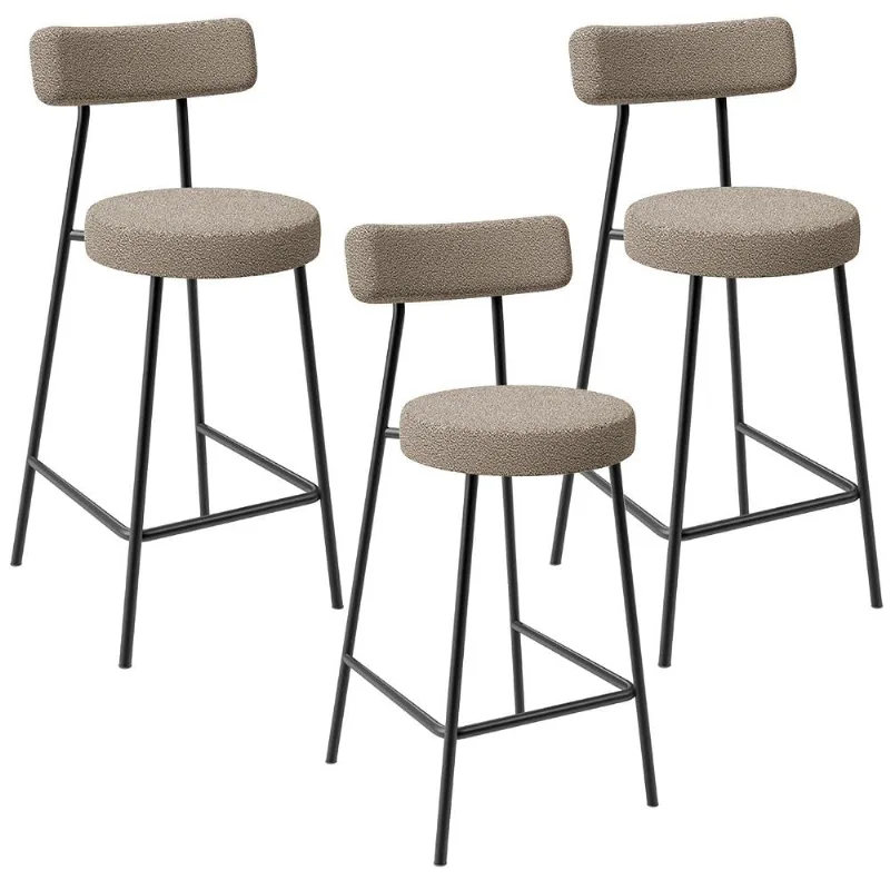 Kit 03 Banquetas Baixa Para Cozinha Sala De Jantar Bar Bancada Milão L02 Bouclê Bege - Lyam Decor