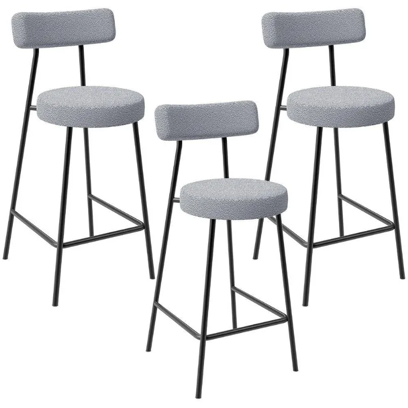 Kit 03 Banquetas Baixa Para Cozinha Sala De Jantar Bar Bancada Milão L02 Bouclê Cinza