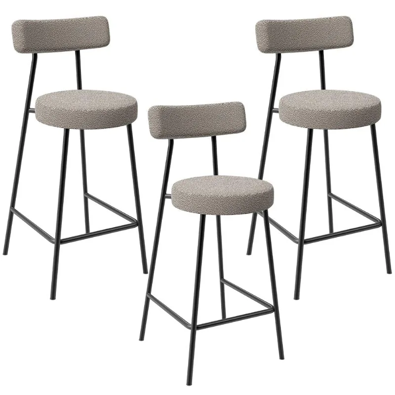 Kit 03 Banquetas Baixa Para Cozinha Sala De Jantar Bar Bancada Milão L02 Bouclê Creme - Lyam Decor