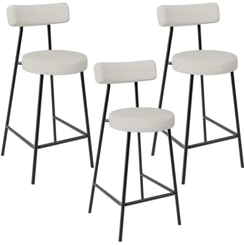 Kit 03 Banquetas Baixa Para Cozinha Sala De Jantar Bar Bancada Milão L02 Bouclê Cru - Lyam Decor