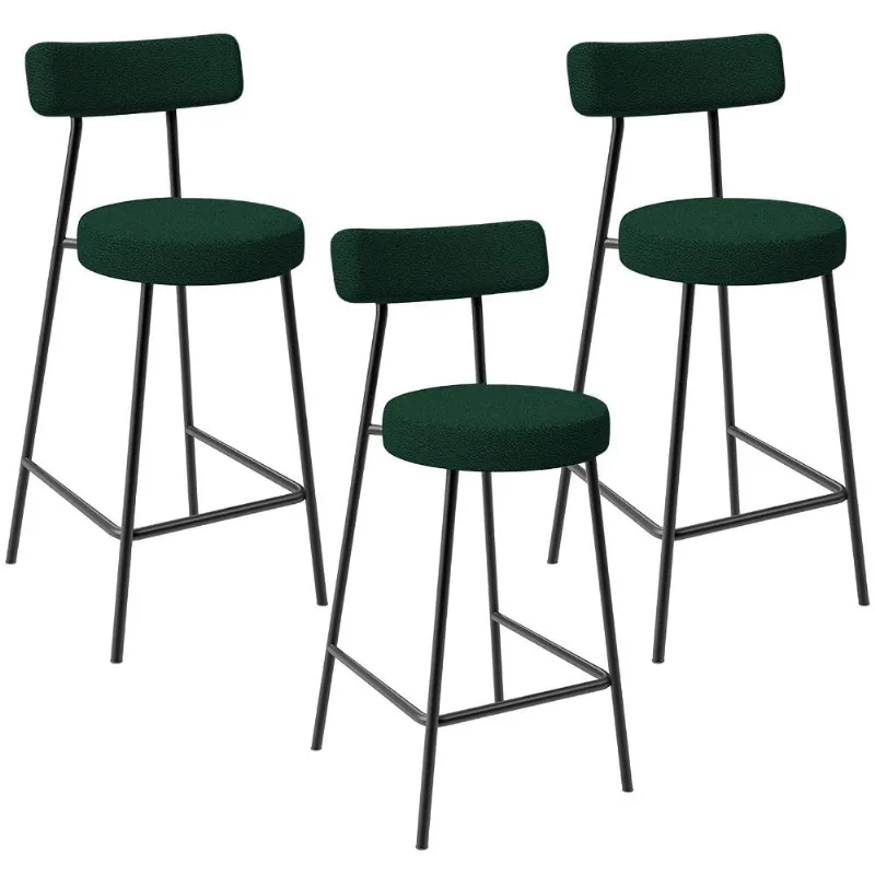 Kit 03 Banquetas Baixa Para Cozinha Sala De Jantar Bar Bancada Milão L02 Bouclê Verde - Lyam Decor