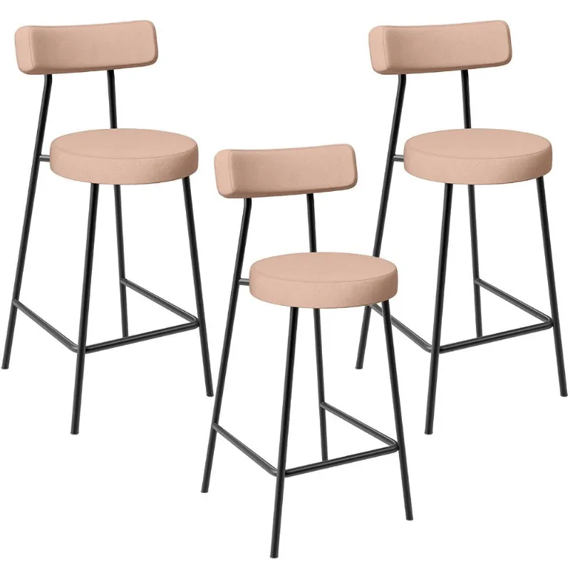Kit 03 Banquetas Baixa Para Cozinha Sala De Jantar Bar Bancada Milão L02 Linho Rosê - Lyam Decor