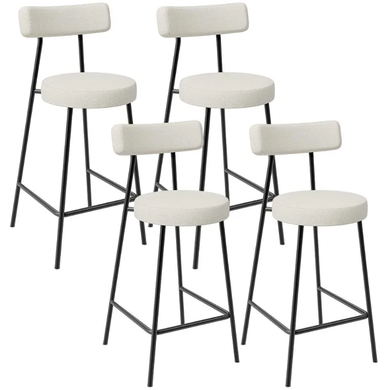 Kit 04 Banquetas Baixa Para Cozinha Sala De Jantar Bancada Milão L02 Linho Champagne - Lyam Decor