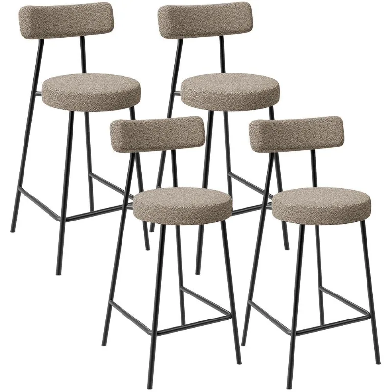 Kit 04 Banquetas Baixa Para Cozinha Sala De Jantar Bar Bancada Milão L02 Bouclê Bege - Lyam Decor