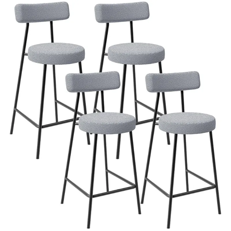 Kit 04 Banquetas Baixa Para Cozinha Sala De Jantar Bar Bancada Milão L02 Bouclê Cinza - Lyam Decor