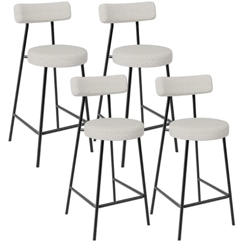 Kit 04 Banquetas Baixa Para Cozinha Sala De Jantar Bar Bancada Milão L02 Bouclê Cru - Lyam Decor