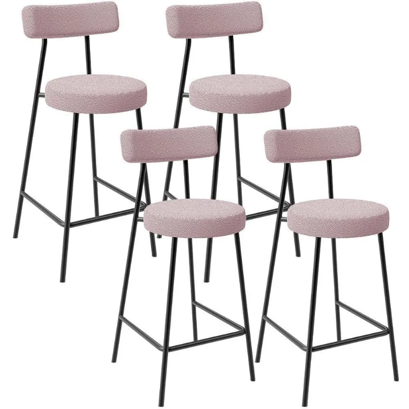 Kit 04 Banquetas Baixa Para Cozinha Sala De Jantar Bar Bancada Milão L02 Bouclê Rosê - Lyam Decor