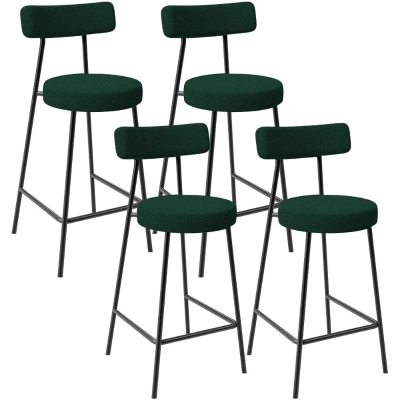 Kit 04 Banquetas Baixa Para Cozinha Sala De Jantar Bar Bancada Milão L02 Bouclê Verde - Lyam Decor