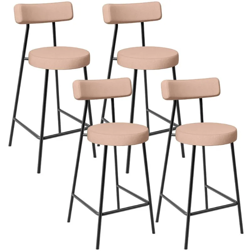 Kit 04 Banquetas Baixa Para Cozinha Sala De Jantar Bar Bancada Milão L02 Linho Rosê - Lyam Decor