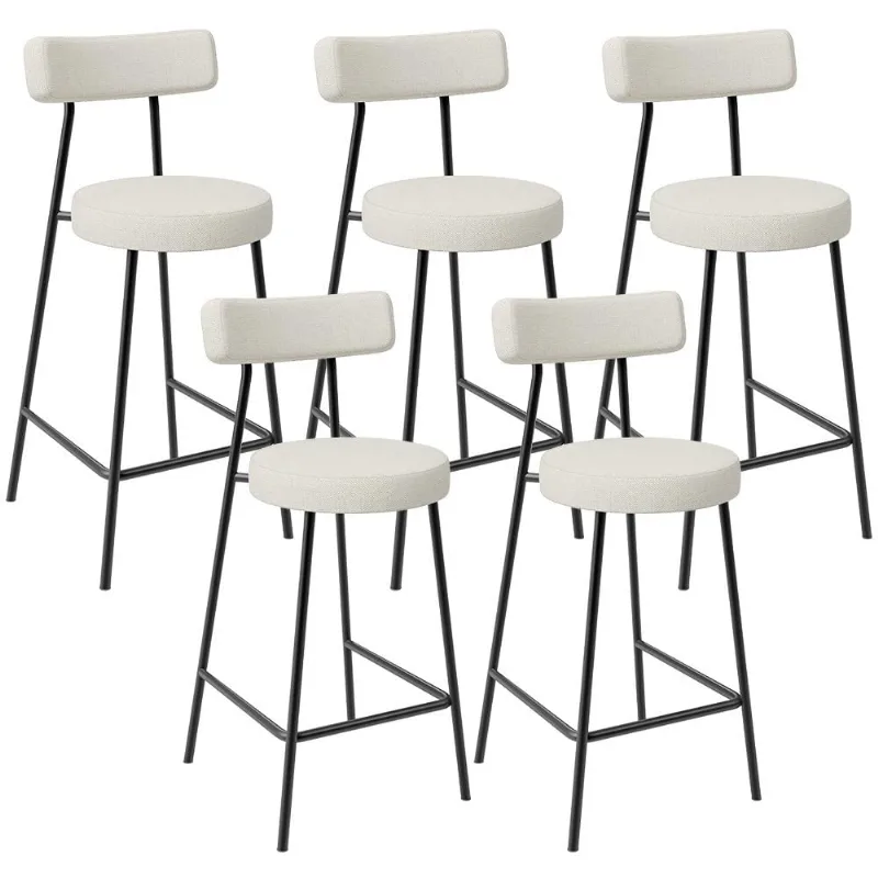 Kit 05 Banquetas Baixa Para Cozinha Sala De Jantar Bancada Milão L02 Linho Champagne - Lyam Decor
