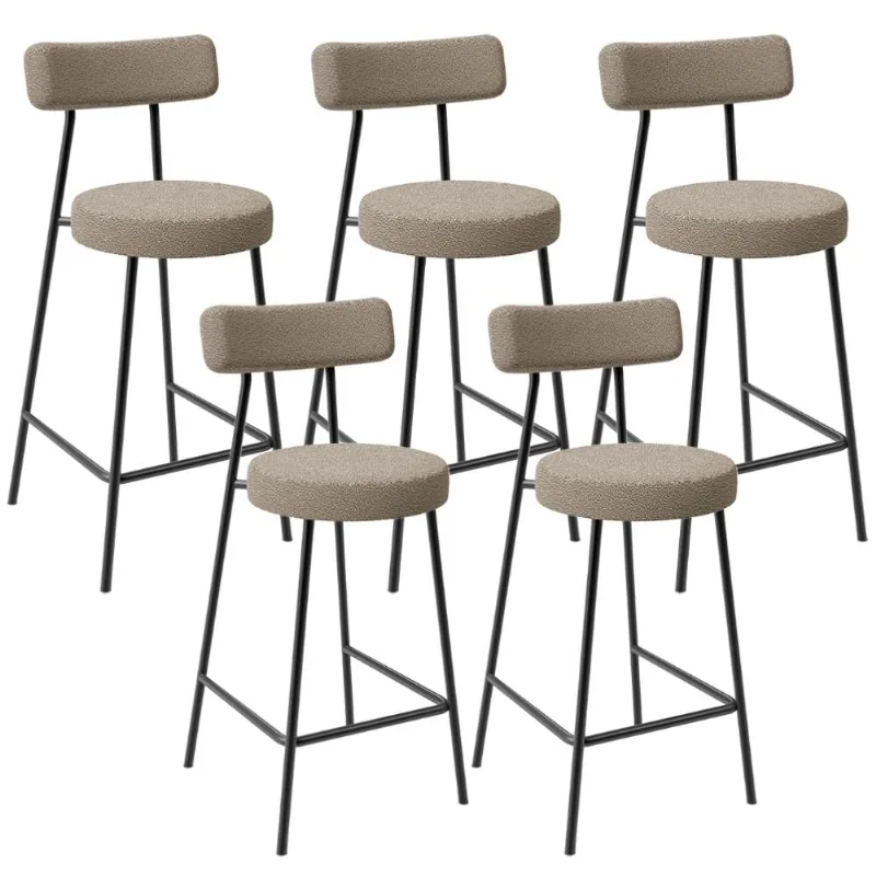 Kit 05 Banquetas Baixa Para Cozinha Sala De Jantar Bar Bancada Milão L02 Bouclê Bege - Lyam Decor