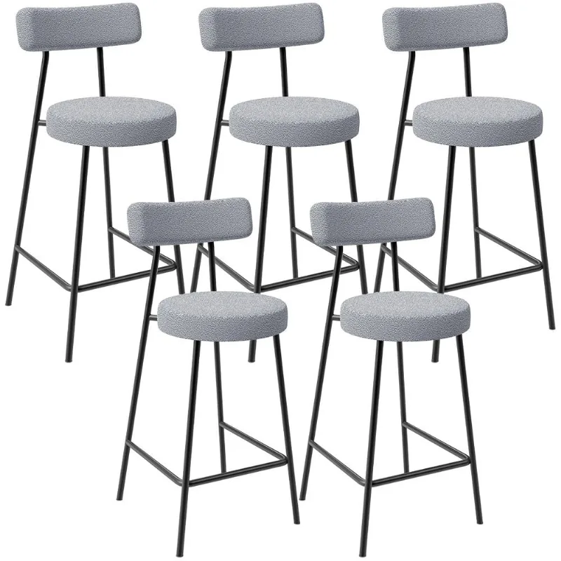 Kit 05 Banquetas Baixa Para Cozinha Sala De Jantar Bar Bancada Milão L02 Bouclê Cinza - Lyam Decor