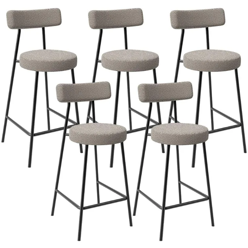 Kit 05 Banquetas Baixa Para Cozinha Sala De Jantar Bar Bancada Milão L02 Bouclê Creme - Lyam Decor