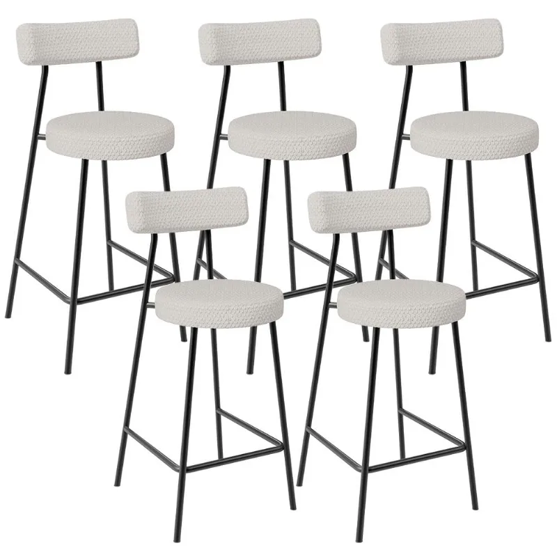 Kit 05 Banquetas Baixa Para Cozinha Sala De Jantar Bar Bancada Milão L02 Bouclê Cru - Lyam Decor