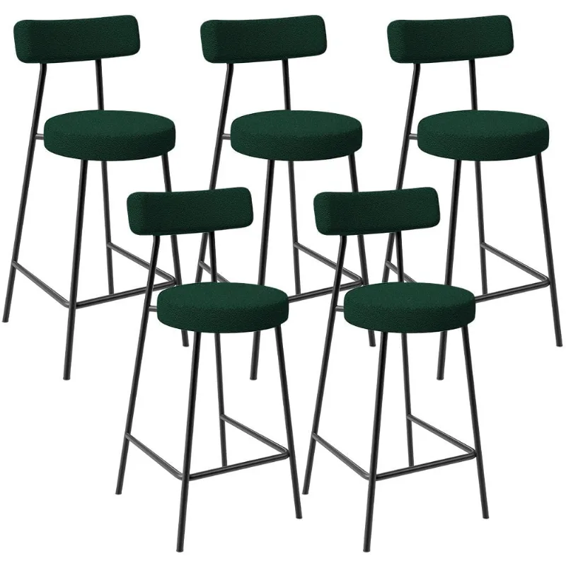 Kit 05 Banquetas Baixa Para Cozinha Sala De Jantar Bar Bancada Milão L02 Bouclê Verde - Lyam Decor