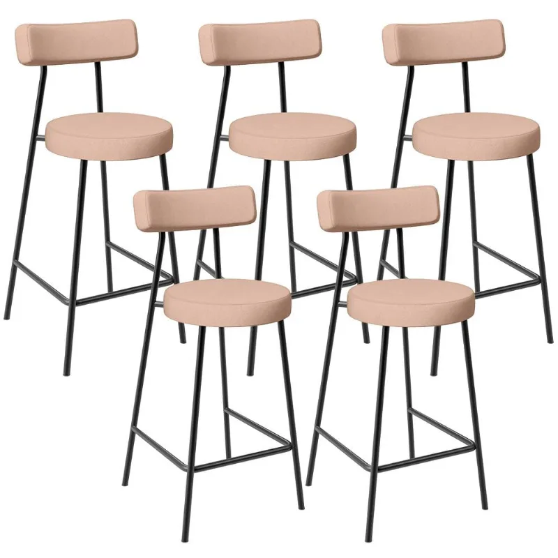 Kit 05 Banquetas Baixa Para Cozinha Sala De Jantar Bar Bancada Milão L02 Linho Rosê - Lyam Decor