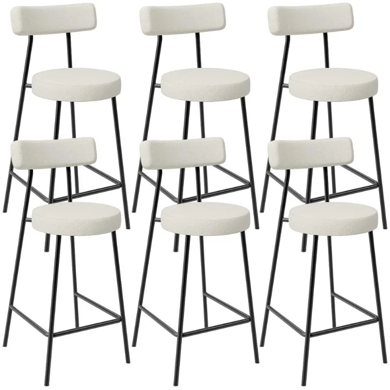 Kit 06 Banquetas Baixa Para Cozinha Sala De Jantar Bancada Milão L02 Linho Champagne - Lyam Decor