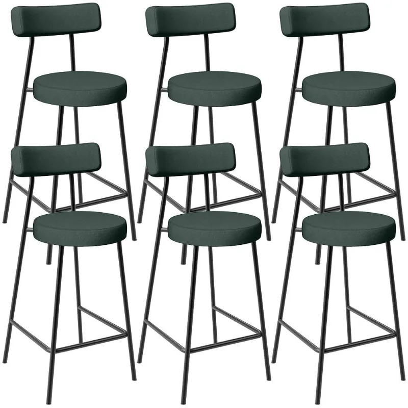 Kit 06 Banquetas Baixa Para Cozinha Sala De Jantar Bancada Milão L02 Linho Verde Musgo - Lyam Decor