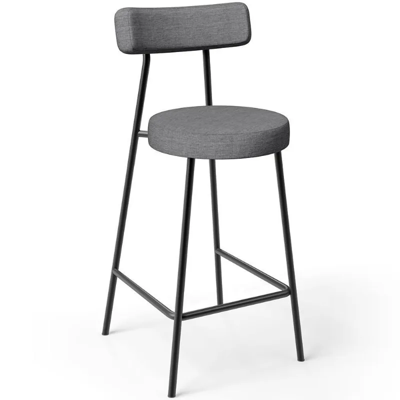 Banqueta Baixa Para Cozinha Sala De Jantar Bancada Milão L02 Linho Cinza Escuro - Lyam Decor