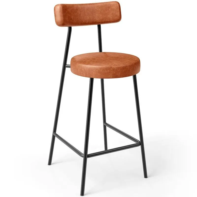 Banqueta Baixa Para Cozinha Sala De Jantar Bar Bancada Milão L02 Couríssimo Camel - Lyam Decor