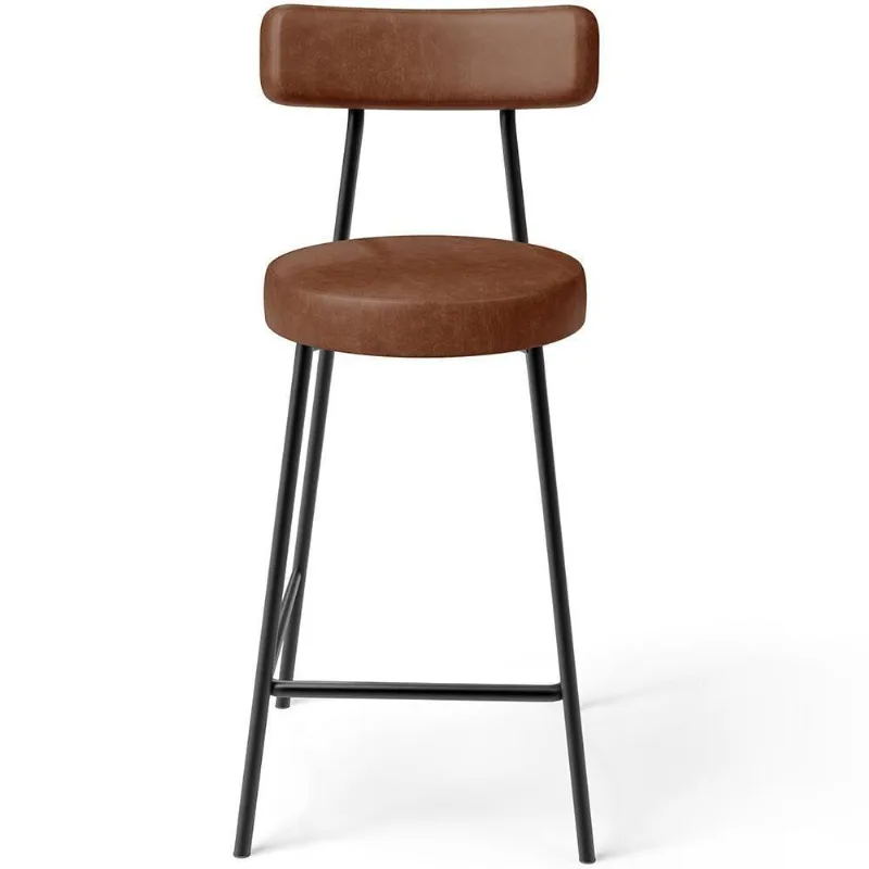 Banqueta Baixa Para Cozinha Sala De Jantar Bar Bancada Milão L02 Couríssimo Marrom - Lyam Decor
