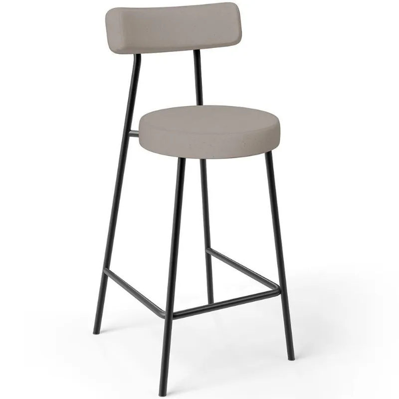 Banqueta Baixa Para Cozinha Sala De Jantar Bar Bancada Milão L02 Linho Bege - Lyam Decor