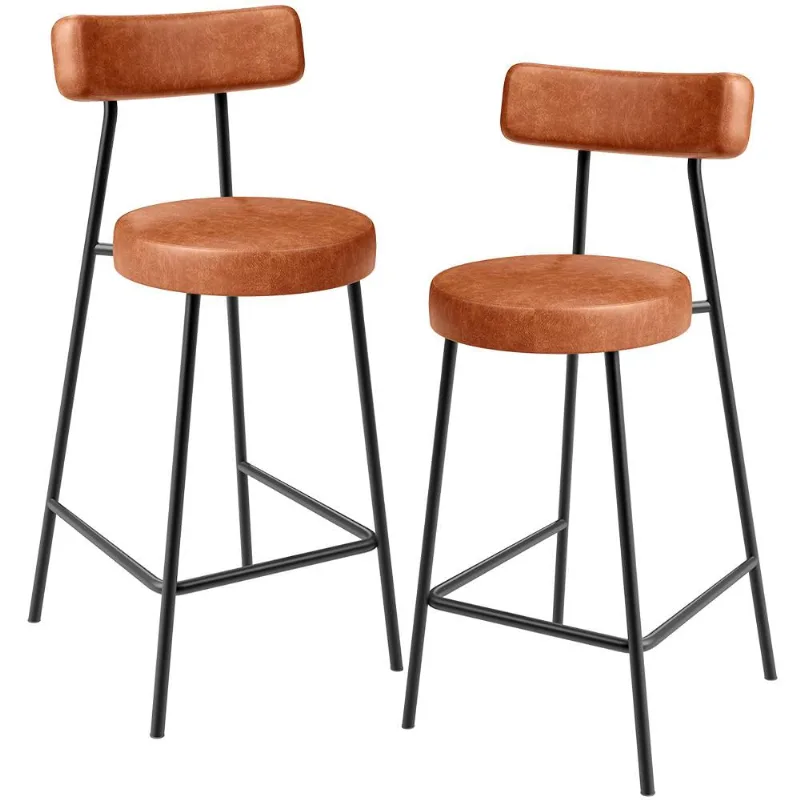 Kit 02 Banquetas Baixa Para Cozinha Sala De Jantar Bancada Milão L02 Couríssimo Camel - Lyam Decor