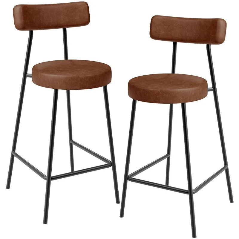Kit 02 Banquetas Baixa Para Cozinha Sala De Jantar Bancada Milão L02 Couríssimo Marrom - Lyam Decor