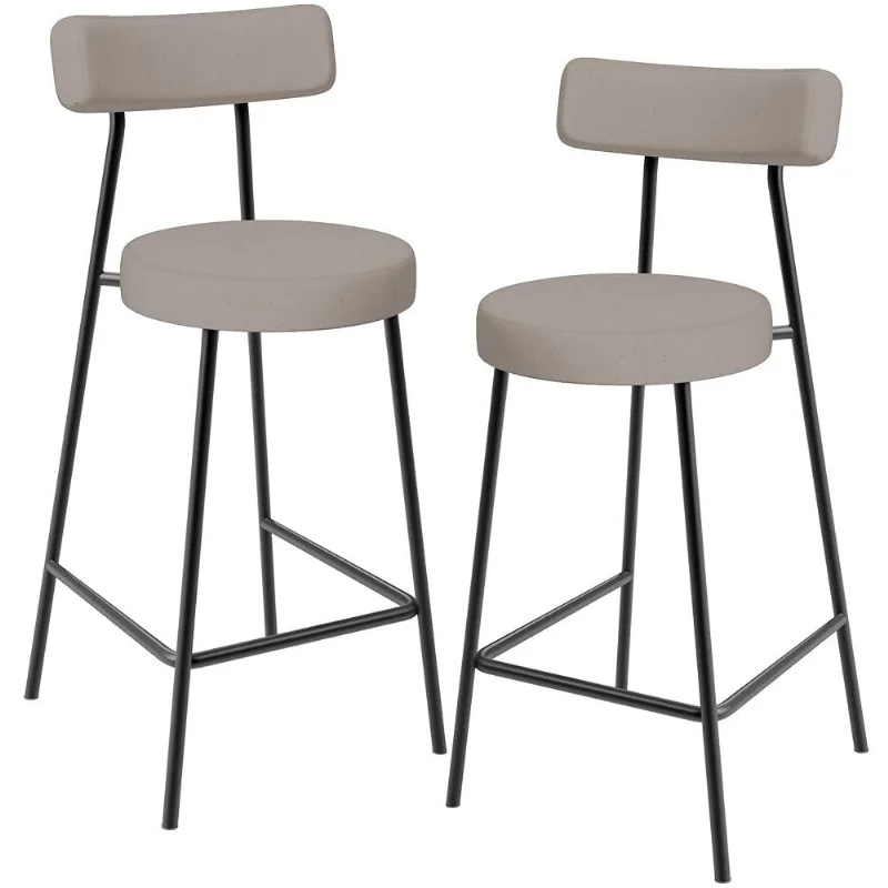Kit 02 Banquetas Baixa Para Cozinha Sala De Jantar Bancada Milão L02 Linho Bege - Lyam Decor