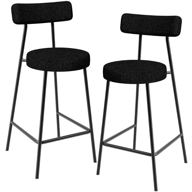 Kit 02 Banquetas Baixa Para Cozinha Sala De Jantar Bancada Milão L02 Linho Chumbo - Lyam Decor