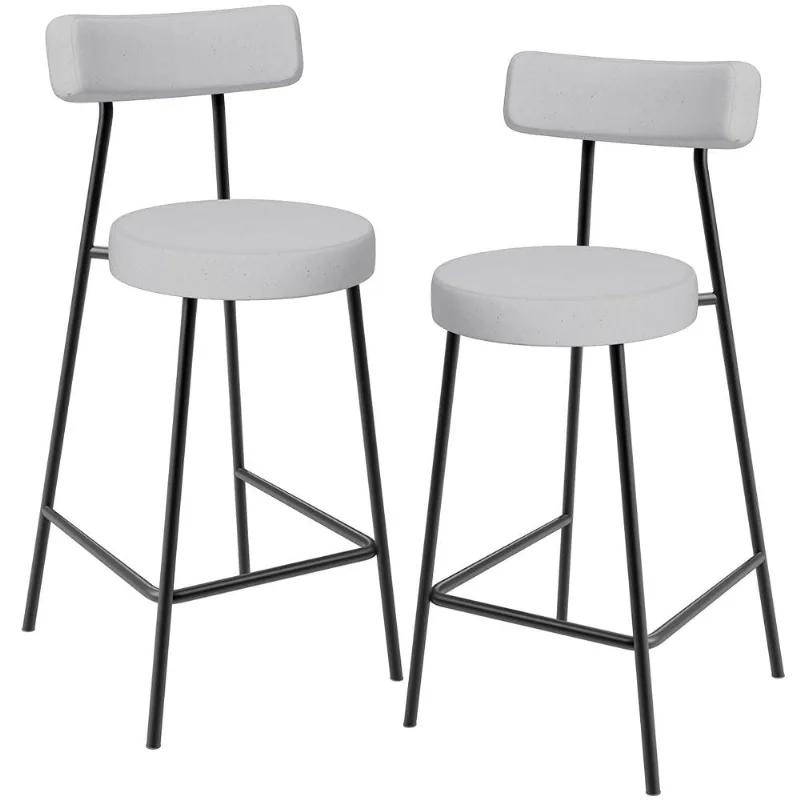 Kit 02 Banquetas Baixa Para Cozinha Sala De Jantar Bancada Milão L02 Linho Cinza - Lyam Decor