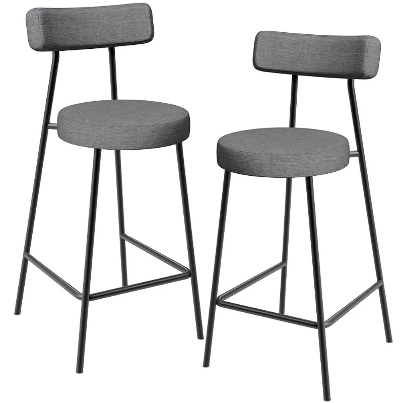 Kit 02 Banquetas Baixa Para Cozinha Sala De Jantar Bancada Milão L02 Linho Cinza Escuro - Lyam Decor