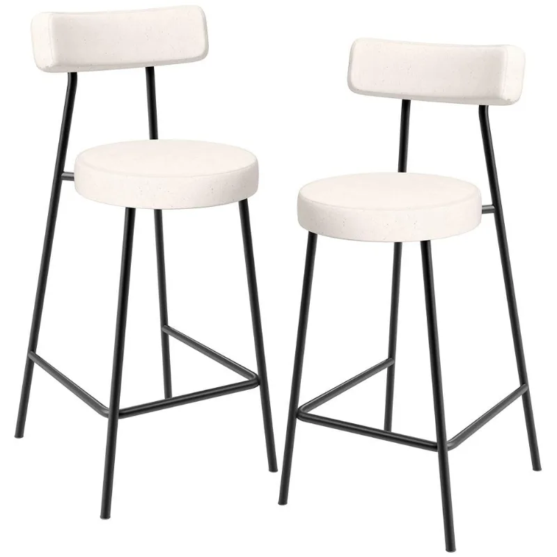 Kit 02 Banquetas Baixa Para Cozinha Sala De Jantar Bancada Milão L02 Linho Cru - Lyam Decor